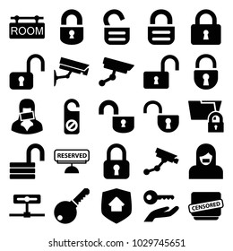 Private icons. set of 25 editable filled private icons such as security camera, do not disturb, opened lock, lock, open lock, censored woman, censored, folder protection