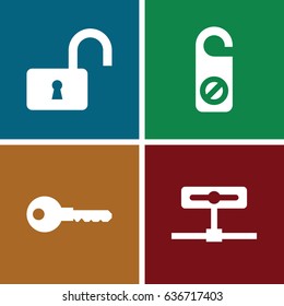 Private icons set. set of 4 private filled icons such as do not disturb, key, opened lock