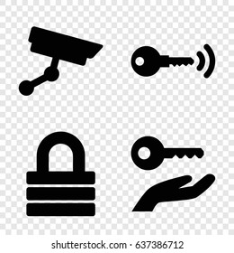 Private icons set. set of 4 private filled icons such as lock, security camera, key