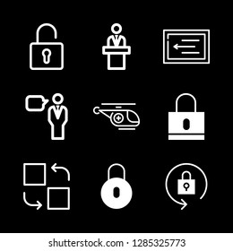 private icons set with padlock, speech and lock vector set