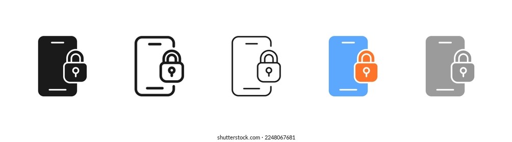 Private information set icon. Document with lock, sheet of paper, man, person, user, hand holding lock, password. Privacy concept. Vector five icon in different style on white background