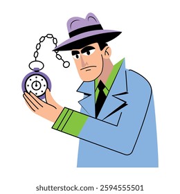 Private investigator holding a compass, flat style illustration 
