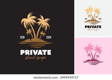 Private Island Escape Palm Logo Template embodies exclusivity and serenity, perfect for luxury resorts or travel agencies. Layered EPS Vector