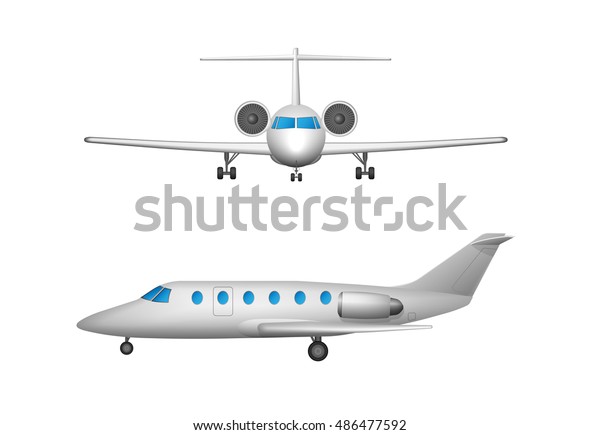 プライベートジェット機 私用機の正面と側面 詳細な3d飛行機のベクター画像イラスト 航空私設旅客小型機 のベクター画像素材 ロイヤリティフリー