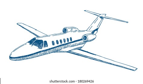 Private jet airplane vector drawing isolated white background