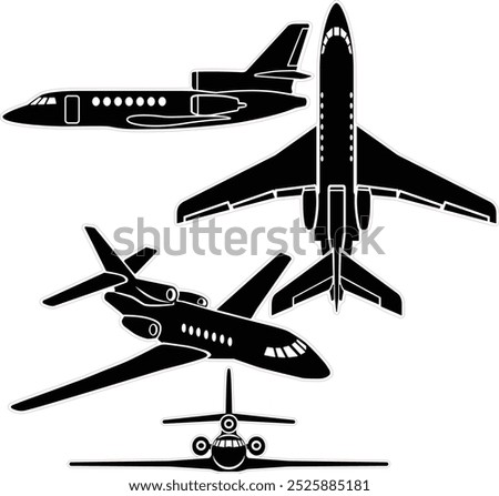 Private jet airplane vector set for laser cut