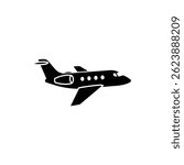 Private Jet Black Icon Small Airplane with Twin Engines Minimal Design
