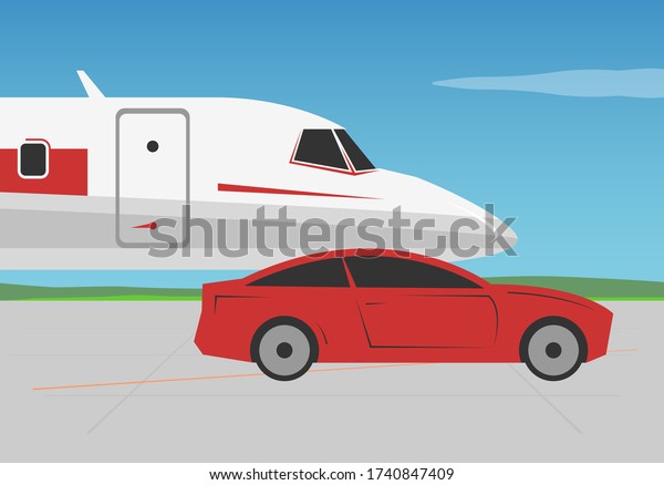 \
Private jet and\
car. Vector\
illustration.\

