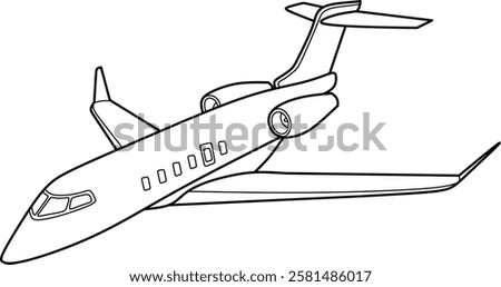 Private jet cartoon coloring book page