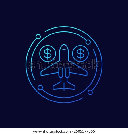 private jet costs icon, linear design
