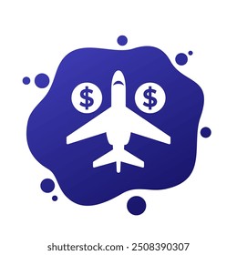 private jet costs icon, vector