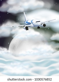 Private jet flying at night