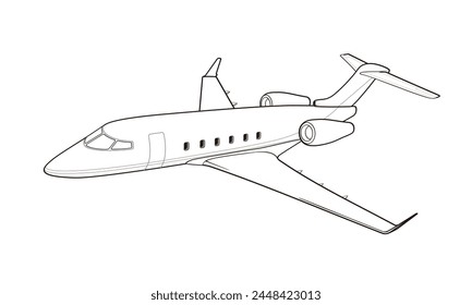 Private Jet Flying Outline vector image isolated, eps