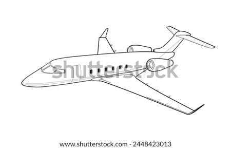 Private Jet Flying Outline vector image isolated, eps