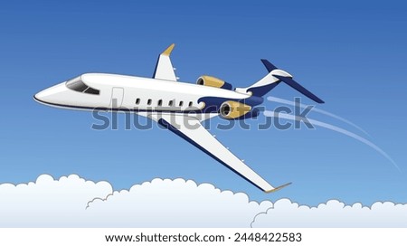 Private Jet Flying, realistic vector illustration isolated, eps
