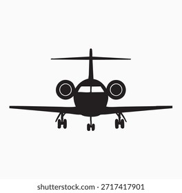 Private Jet Front View Silhouette – Minimalist Vector Aircraft Icon