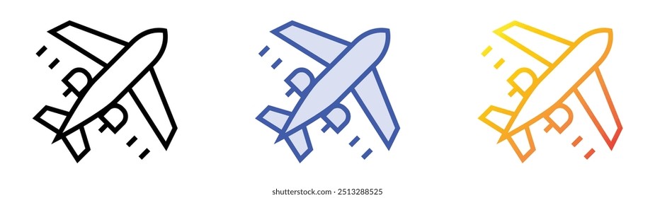 private jet icon. Linear, Blue Fill and Gradient Style Design Isolated On White Background