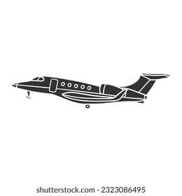 Private Jet Icon Silhouette Illustration. Luxury Fly Vector Graphic Pictogram Symbol Clip Art. Doodle Sketch Black Sign.