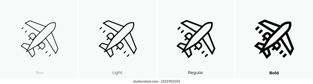 private jet icon. Thin, Light Regular And Bold style design isolated on white background