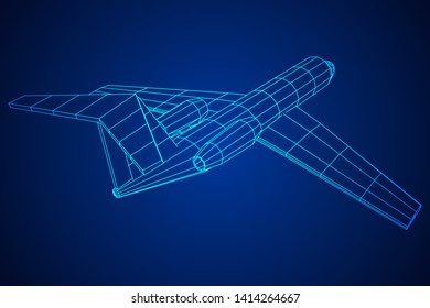 Private Jet Plane Abstract polygonal wireframe business luxury twin engine airplane. Travel aircraft, tourism and vacation concept. Wireframe low poly mesh vector illustration