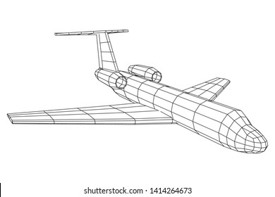 Private Jet Plane Abstract polygonal wireframe business luxury twin engine airplane. Travel aircraft, tourism and vacation concept. Wireframe low poly mesh vector illustration