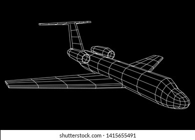 Private Jet Plane Abstract polygonal wireframe business luxury twin engine airplane. Travel aircraft, tourism and vacation concept. Wireframe low poly mesh vector illustration