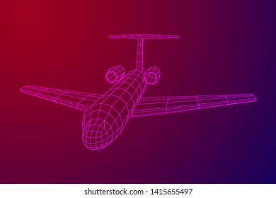 Private Jet Plane Abstract polygonal wireframe business luxury twin engine airplane. Travel aircraft, tourism and vacation concept. Wireframe low poly mesh vector illustration