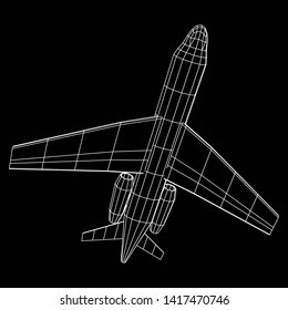 Private Jet Plane Abstract polygonal wireframe business luxury twin engine airplane. Travel aircraft, tourism and vacation concept. Wireframe low poly mesh vector illustration