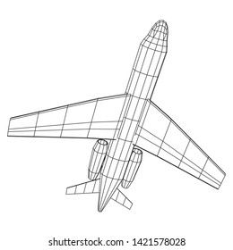 Private Jet Plane Abstract polygonal wireframe business luxury twin engine airplane. Travel aircraft, tourism and vacation concept. Wireframe low poly mesh vector illustration