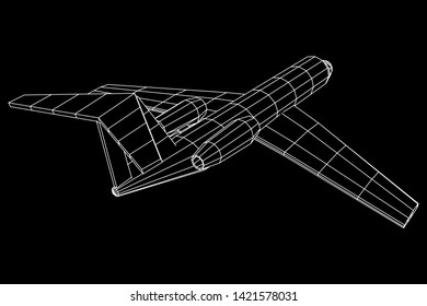 Private Jet Plane Abstract polygonal wireframe business luxury twin engine airplane. Travel aircraft, tourism and vacation concept. Wireframe low poly mesh vector illustration