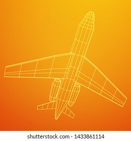 Private Jet Plane Abstract polygonal wireframe business luxury twin engine airplane. Travel aircraft, tourism and vacation concept. Wireframe low poly mesh vector illustration