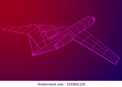 Private Jet Plane Abstract polygonal wireframe business luxury twin engine airplane. Travel aircraft, tourism and vacation concept. Wireframe low poly mesh vector illustration