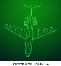 Private Jet Plane Abstract polygonal wireframe business luxury twin engine airplane. Travel aircraft, tourism and vacation concept. Wireframe low poly mesh vector illustration