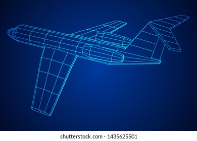 Private Jet Plane Abstract polygonal wireframe business luxury twin engine airplane. Travel aircraft, tourism and vacation concept. Wireframe low poly mesh vector illustration