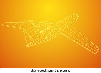 Private Jet Plane Abstract polygonal wireframe business luxury twin engine airplane. Travel aircraft, tourism and vacation concept. Wireframe low poly mesh vector illustration