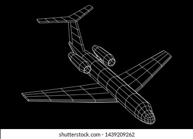 Private Jet Plane Abstract polygonal wireframe business luxury twin engine airplane. Travel aircraft, tourism and vacation concept. Wireframe low poly mesh vector illustration