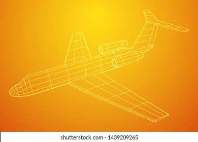 Private Jet Plane Abstract polygonal wireframe business luxury twin engine airplane. Travel aircraft, tourism and vacation concept. Wireframe low poly mesh vector illustration