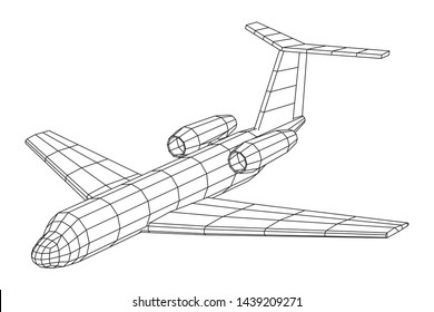 Private Jet Plane Abstract polygonal wireframe business luxury twin engine airplane. Travel aircraft, tourism and vacation concept. Wireframe low poly mesh vector illustration