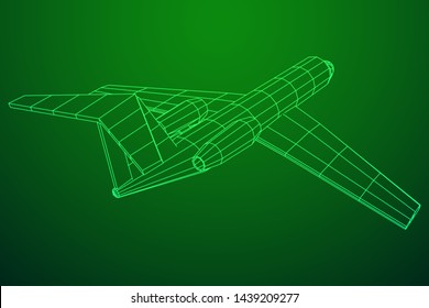 Private Jet Plane Abstract polygonal wireframe business luxury twin engine airplane. Travel aircraft, tourism and vacation concept. Wireframe low poly mesh vector illustration