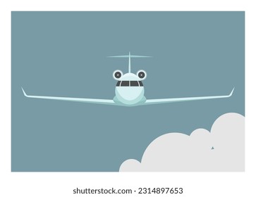 Private jet plane flying in the sky. Simple flat illustration 