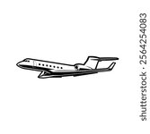 Private Jet Plane Monochrome Silhouette Vector Icon Illustration Isolated. Best for Transportation Related Industry