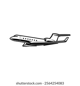 Private Jet Plane Monochrome Silhouette Vector Icon Illustration Isolated. Best for Transportation Related Industry