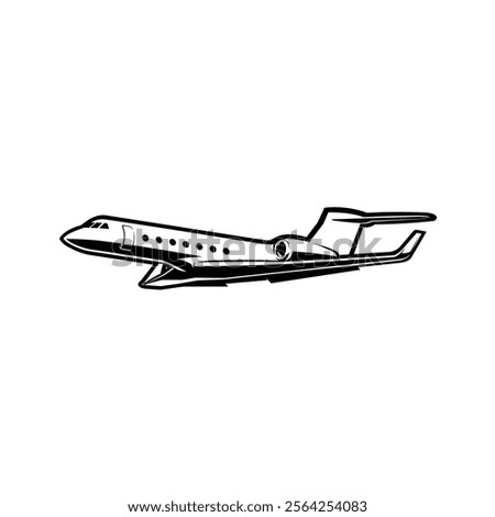 Private Jet Plane Monochrome Silhouette Vector Icon Illustration Isolated. Best for Transportation Related Industry