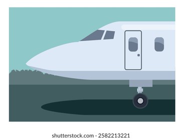 Private jet plane nose. Simple flat illustration 
