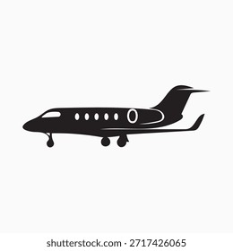 Silueta de vista lateral de jet privado – Ilustración vectorial de aviones moderna
