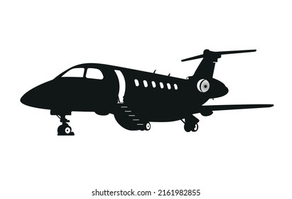 Private Jet Silhouette, Civil Business Jet Aircraft Vector Illustration.