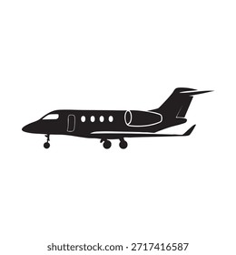 Private Jet Silhouette Vector – Modern Aircraft Icon Isolated on White