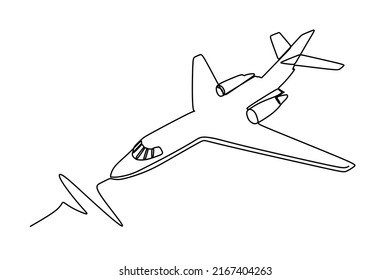 Private jet single line drawing. Hand style drawn for transportation and traveling concept. Vector illustration