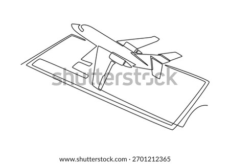 private jet takes off. Landing and take off plane concept. Single line draw design. Vector graphic illustration