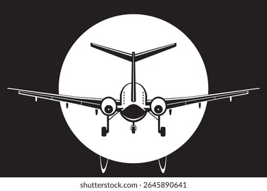 Jato privado decolando em frente ao sol - ilustração vetorial